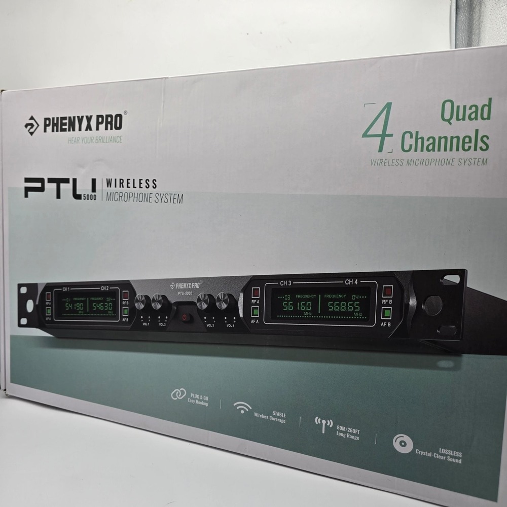 Phenyx Pro PTU-5000 4-Channel UHF Wireless Microphone System Fixed Frequency